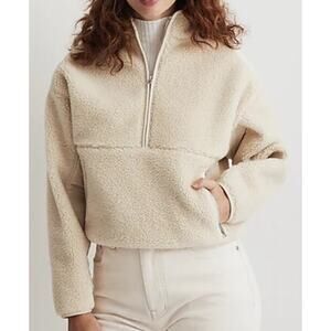Madewell Faux Shearling Half Zip Up Pullover Trendy Sweater US Women's XXS New